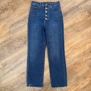 Express Super High-Rise Straight Women’s 2 Button-Fly Jeans Blue Hyper Stretch